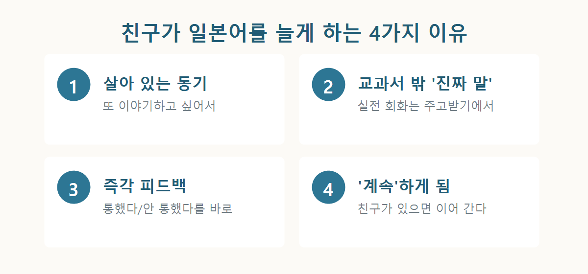 일본 친구를 사귀면 일본어가 느는 4가지 이유 개념도