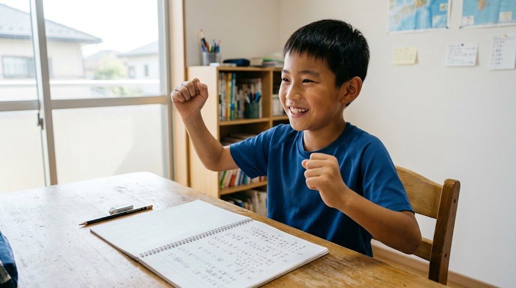 A boy training and writing Japanese in a notebook, learning Japanese with Dragon Ball