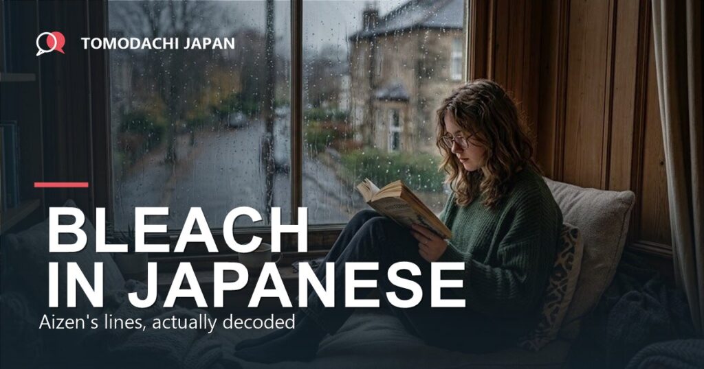 A teenager reading a Japanese book by a rainy window