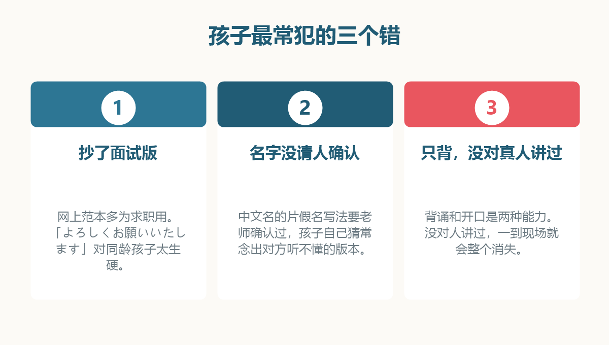 图解：孩子日语自我介绍常犯的错误与正确做法对照