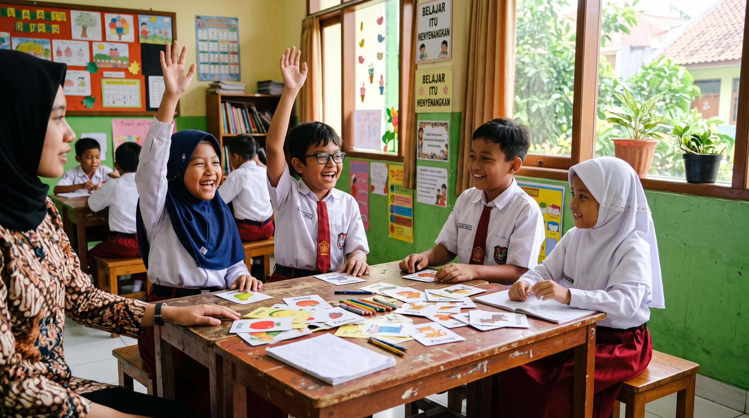 Anak-anak Bandung belajar bahasa Jepang dalam kelas kecil