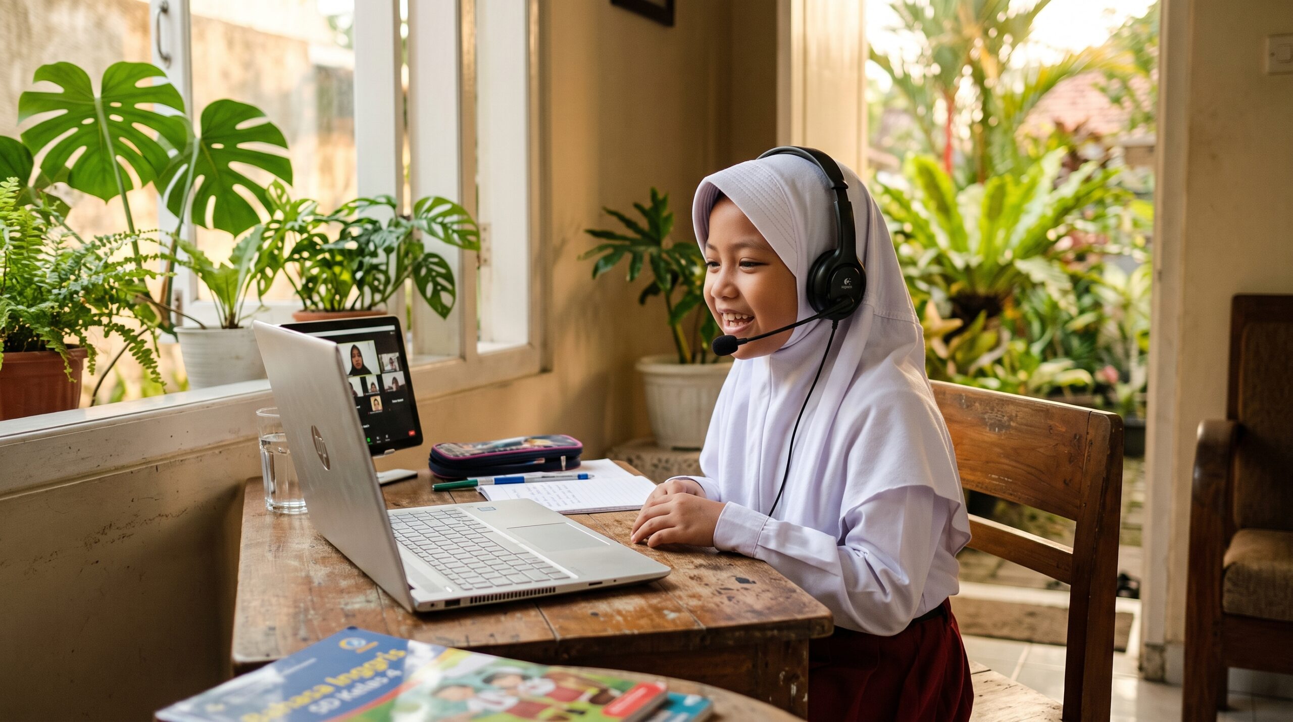 Anak Surabaya mengikuti kelas bahasa Jepang online dari rumah