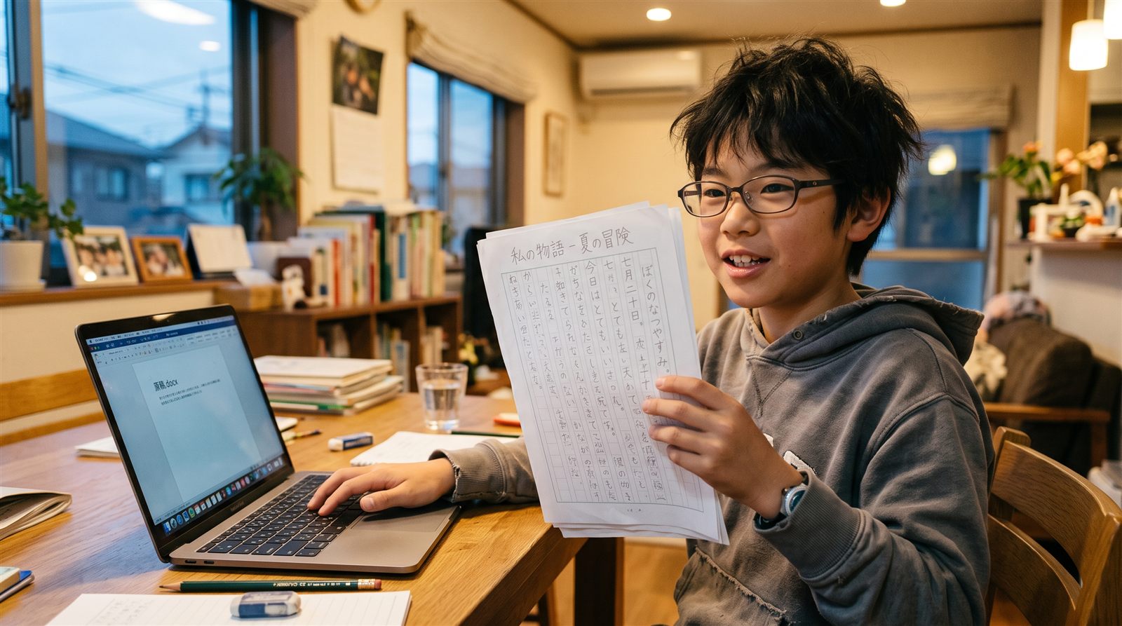 オンラインの少人数クラスで、日本の先生に作文を見てもらいながら学ぶ海外在住の子ども