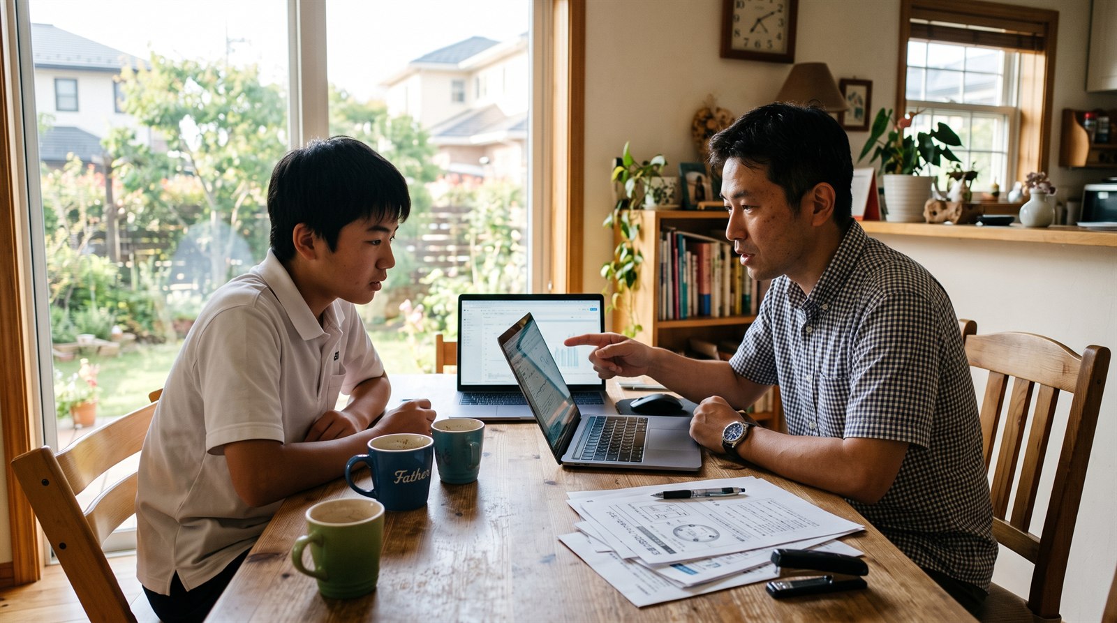 海外の自宅の机で、名古屋の高校の帰国生入試に向けて国語の記述問題に取り組む中学生