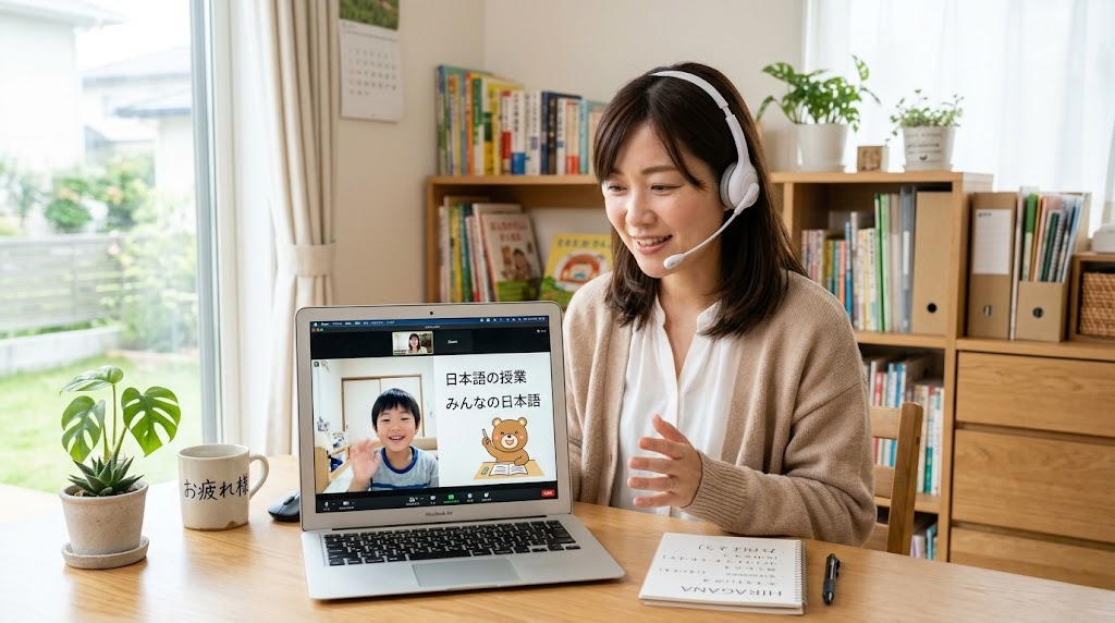 オンラインで日本語を教える教師のイメージ