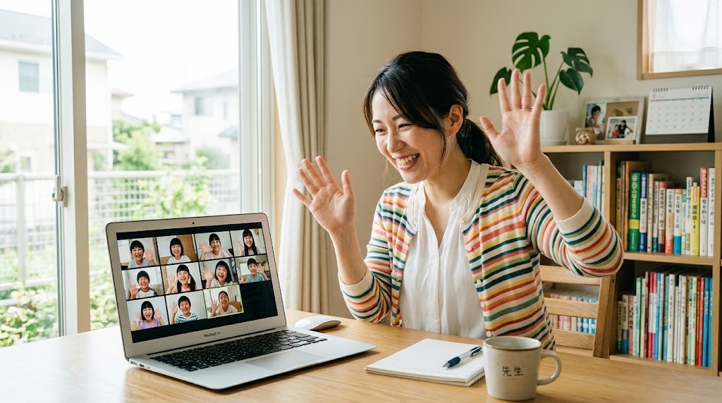 オンライン授業で子どもと対話する日本語教師