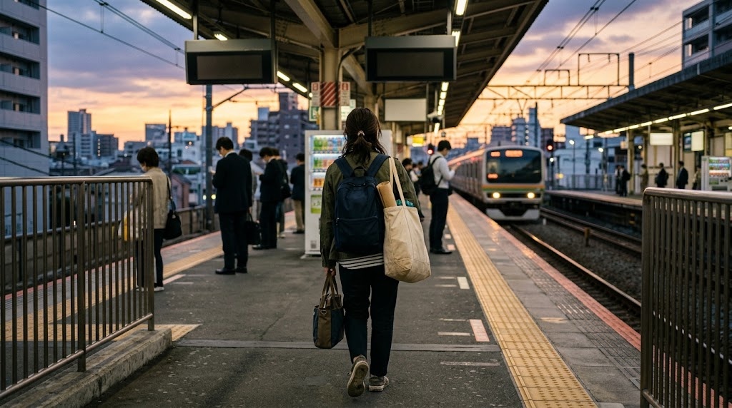 教室で教材を確認しながら次のコマの準備をする非常勤の日本語教師