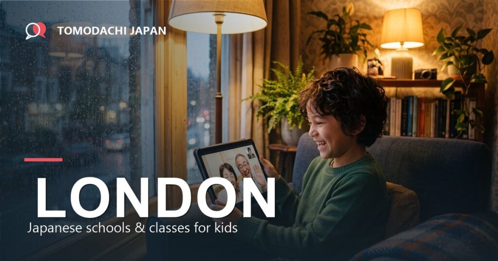 Child in London video-calling grandparents in Japanese