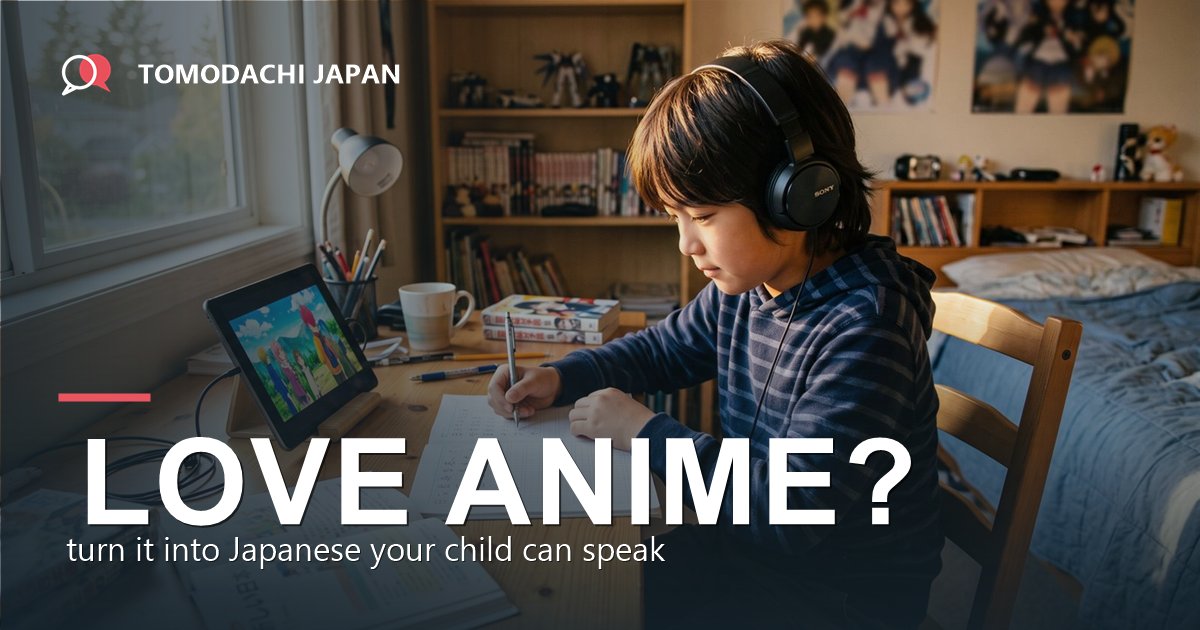 Boy watching anime while studying Japanese
