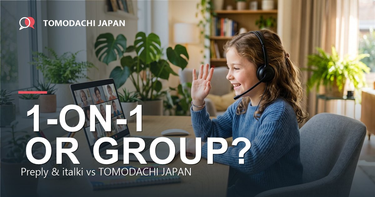 Girl waving at a group video lesson — 1-on-1 vs group Japanese for kids