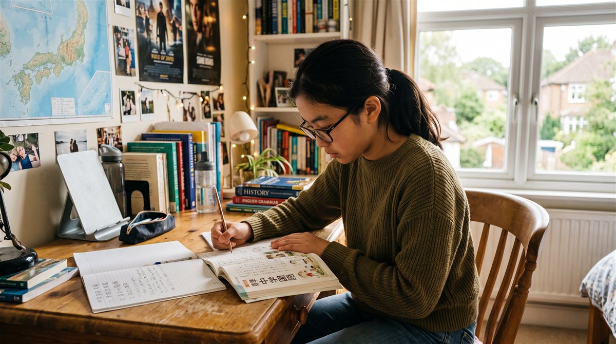 海外の家庭でタブレットでアニメを楽しそうに見る子ども。好きを日本語学習につなげるイメージ