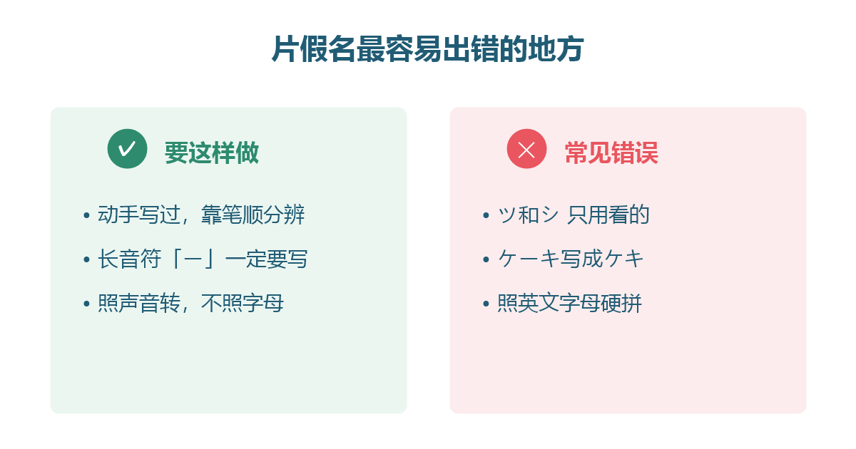 图解:片假名中最容易混淆的字形与最常漏掉的符号