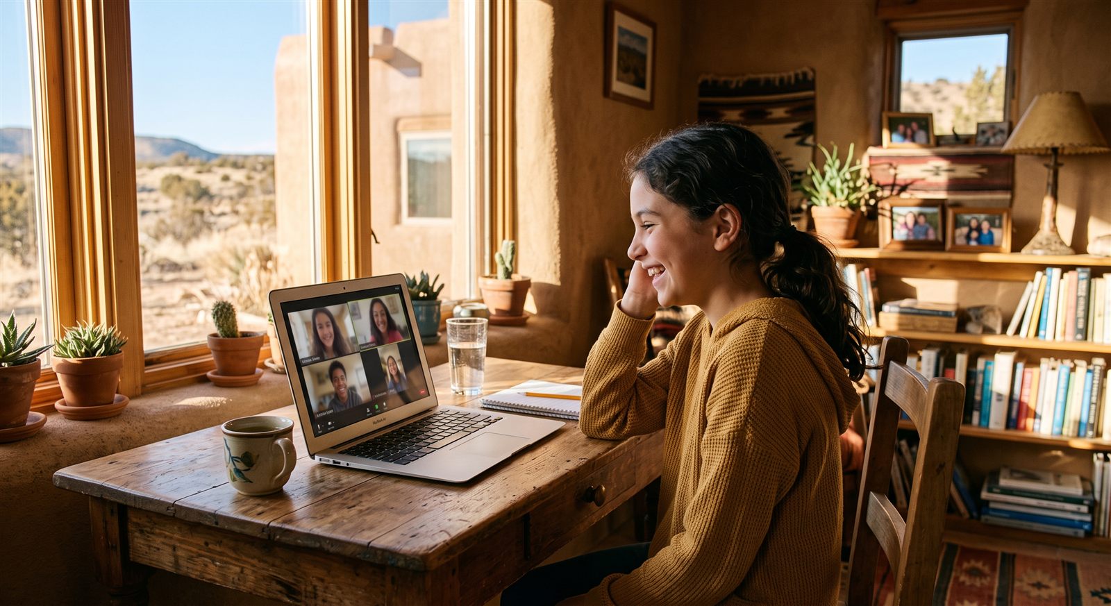 A child in El Paso joining an online Japanese class with friends in Japan on a Friday evening