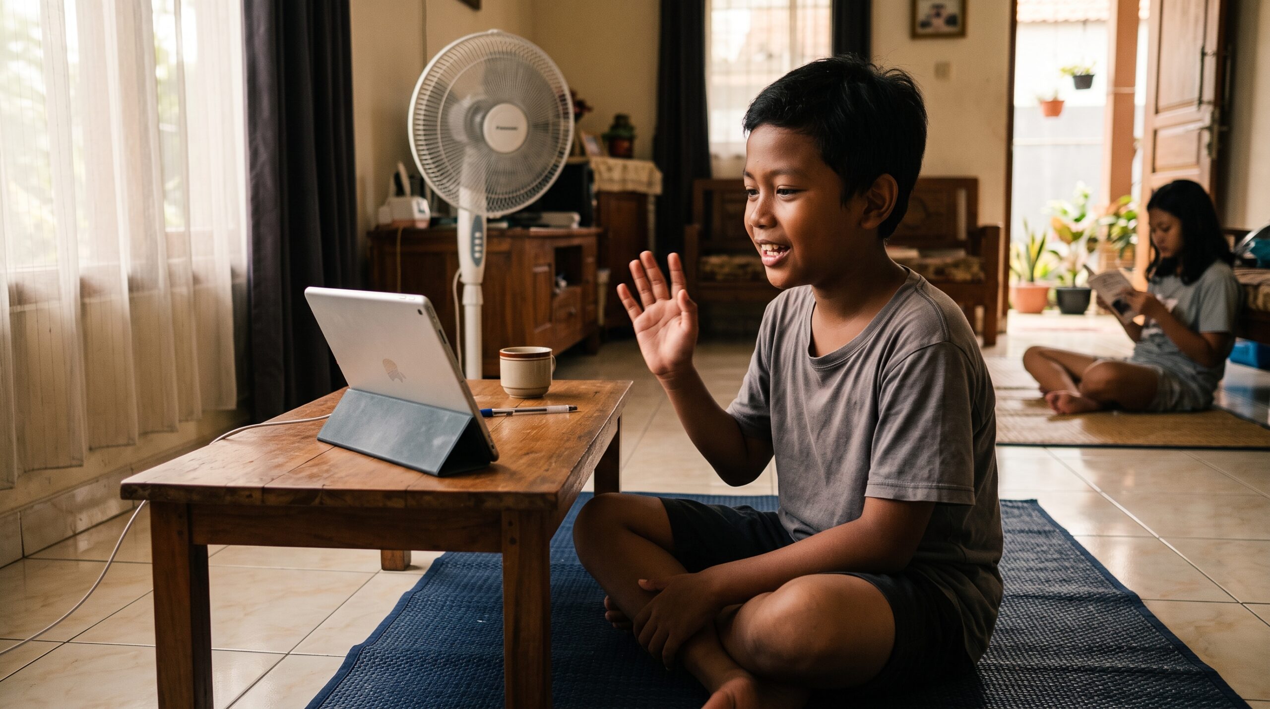 Anak Indonesia mengikuti kelas bahasa Jepang online bersama teman sebaya