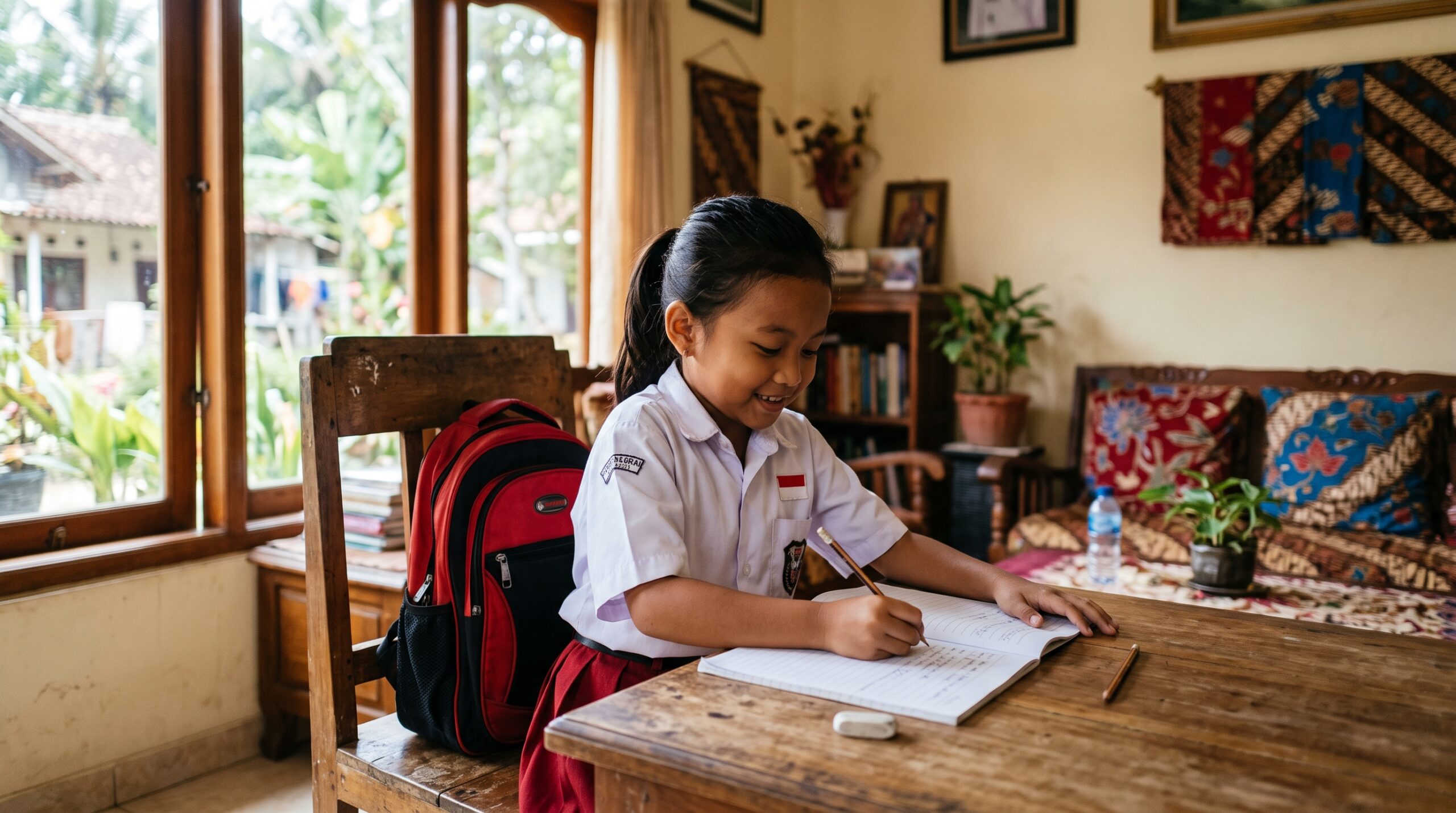 Anak Bekasi belajar bahasa Jepang di rumah setelah pulang sekolah