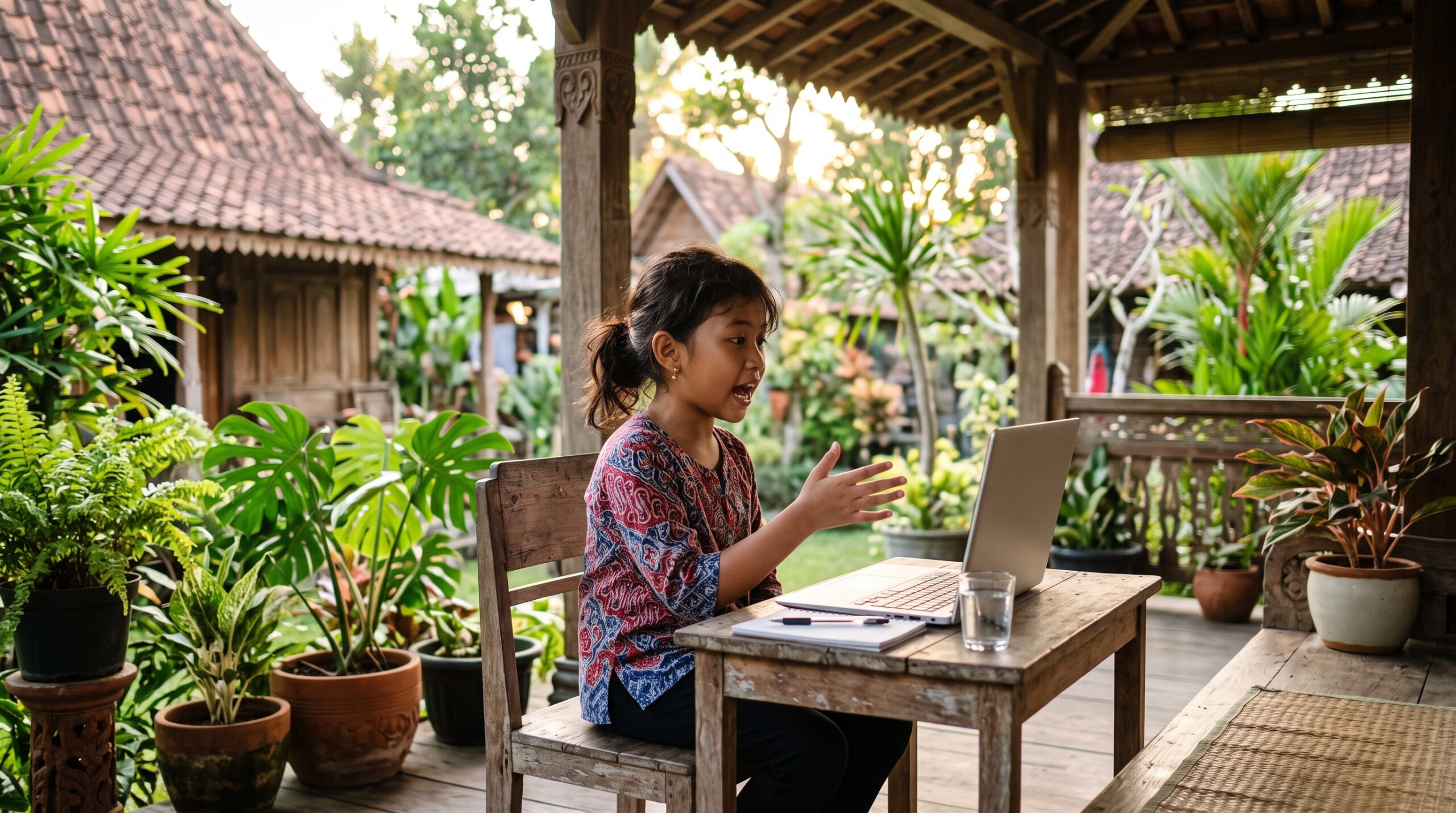 Anak Indonesia berbicara bahasa Jepang dalam kelas online bersama teman sebaya