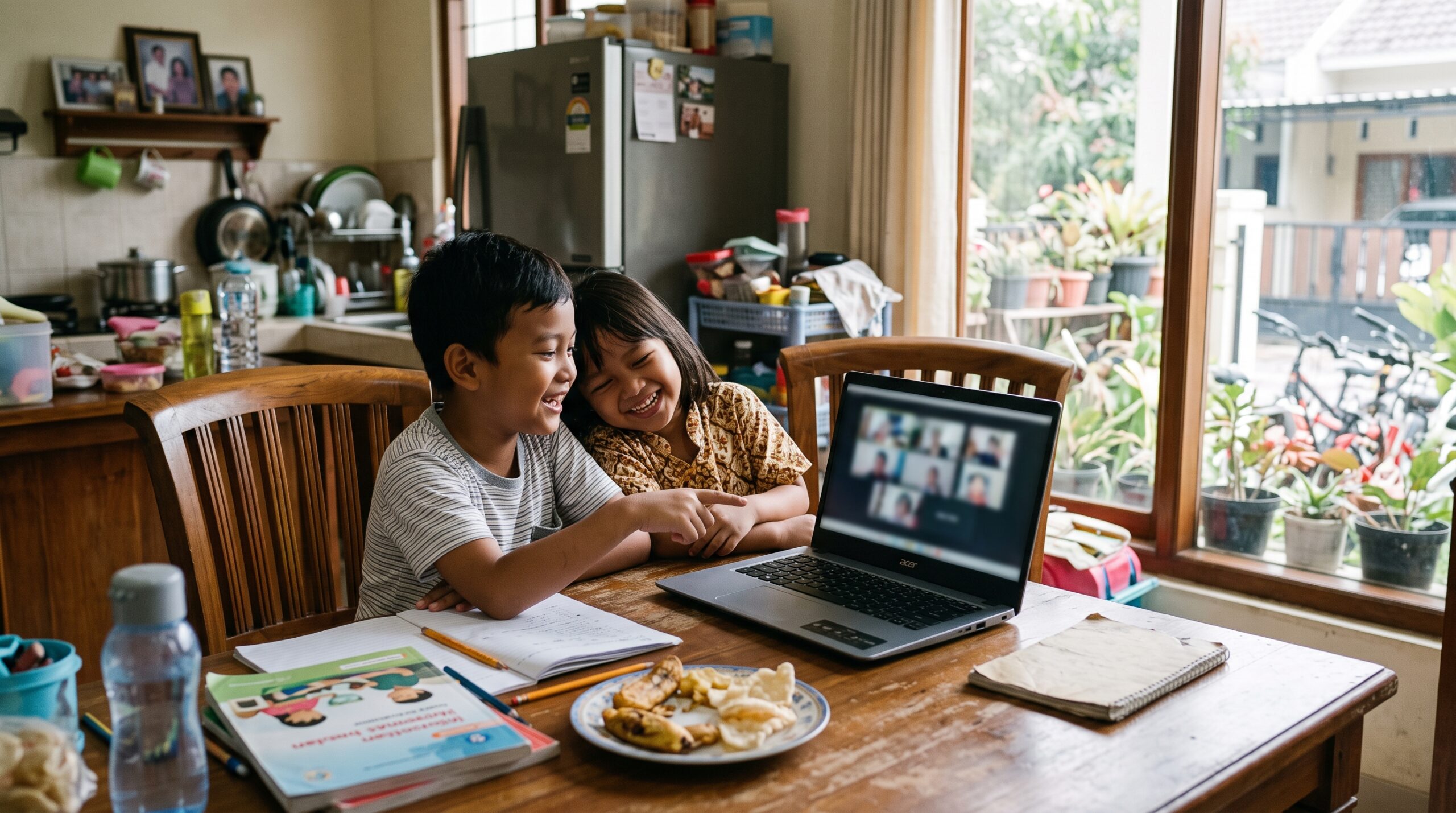 Anak Indonesia mengikuti kelas bahasa Jepang online bersama guru dan teman sebaya