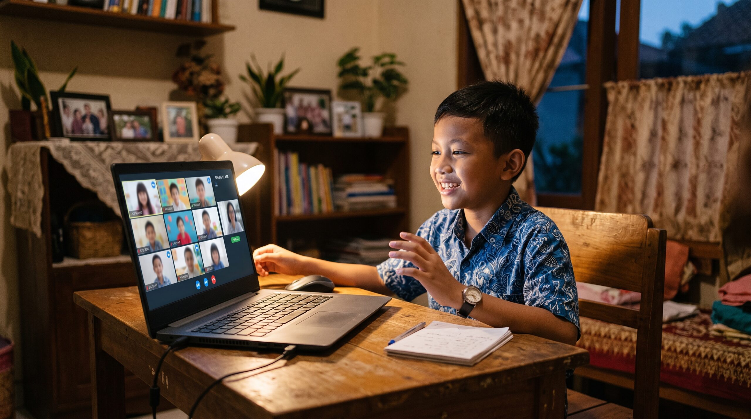 Anak Indonesia mengikuti kelas bahasa Jepang online bersama teman sebaya