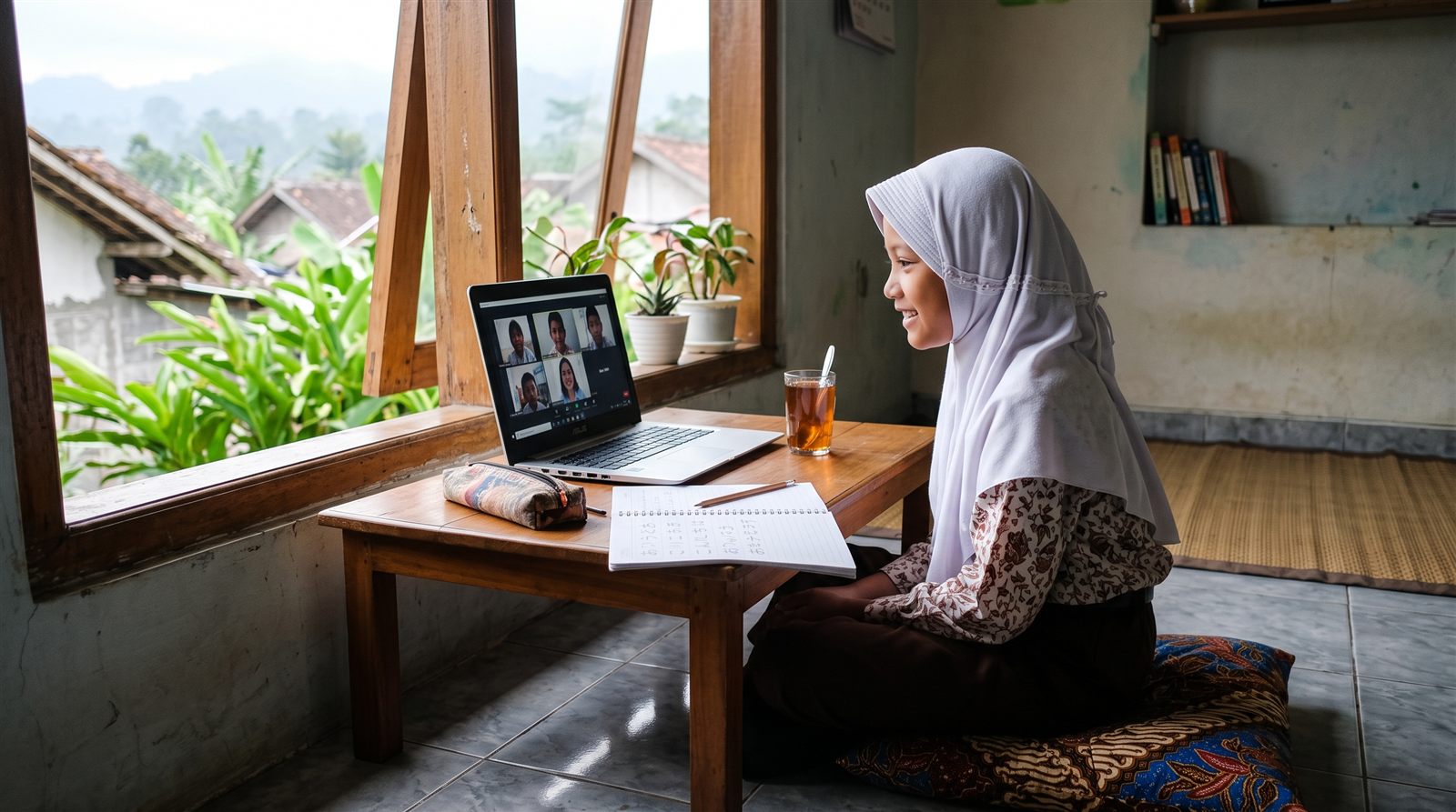 Anak di Malang mengikuti kelas grup kecil bahasa Jepang secara daring dari rumah
