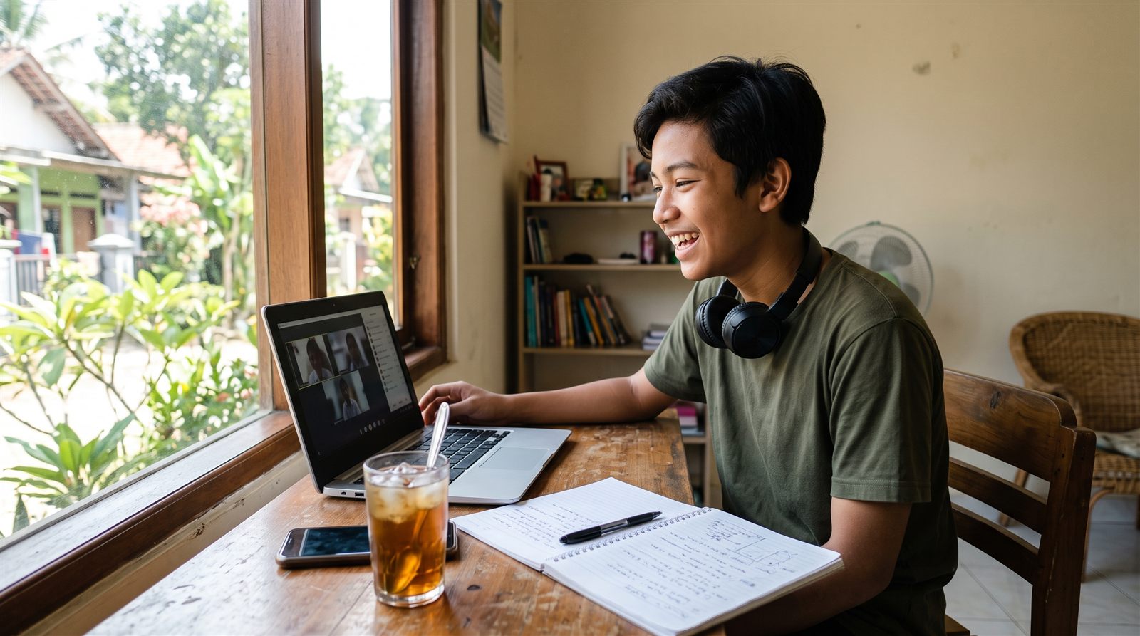 Remaja Indonesia berbicara bahasa Jepang dalam kelas grup kecil daring