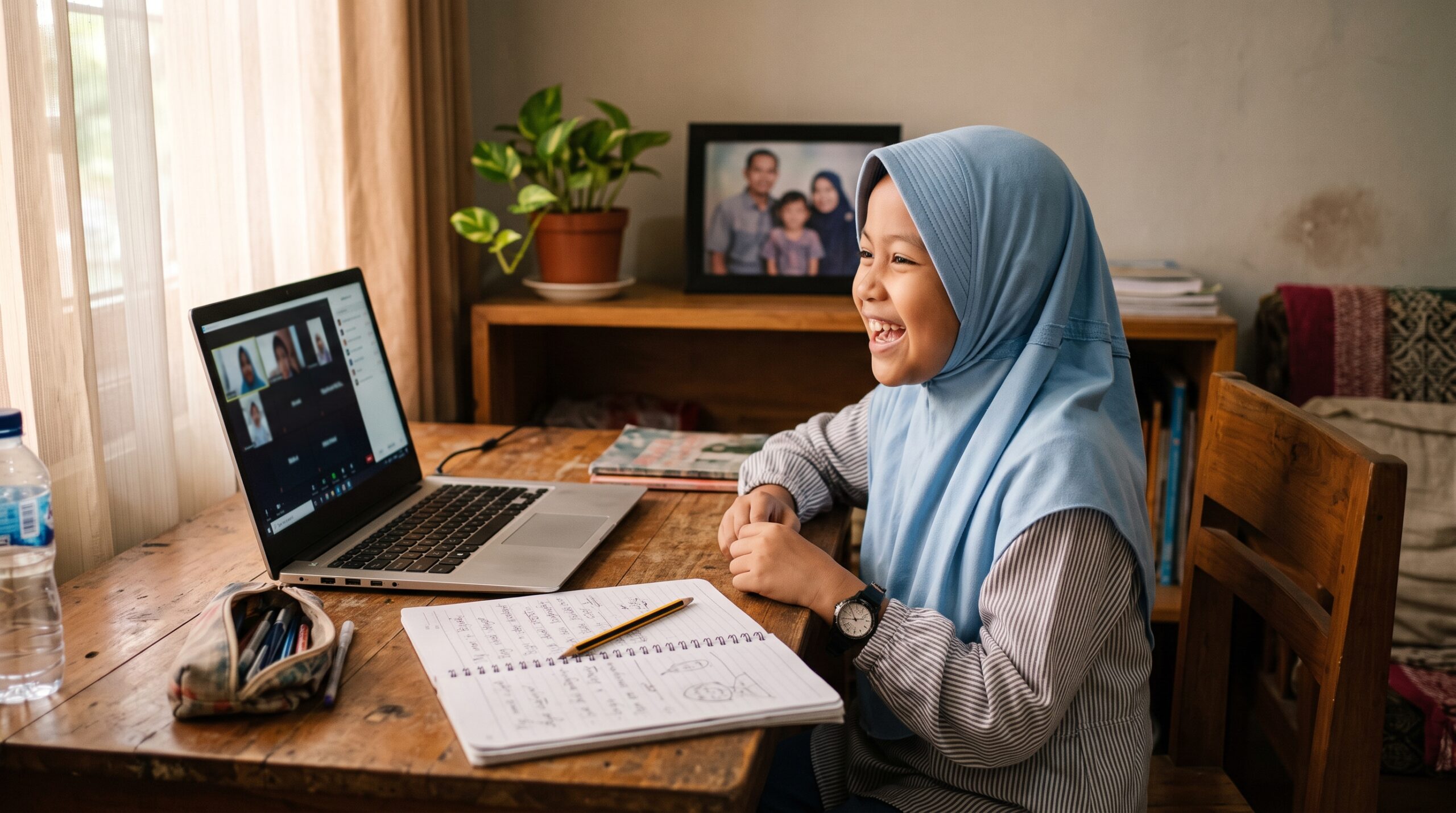 Anak Indonesia belajar bahasa Jepang online di rumah di Semarang