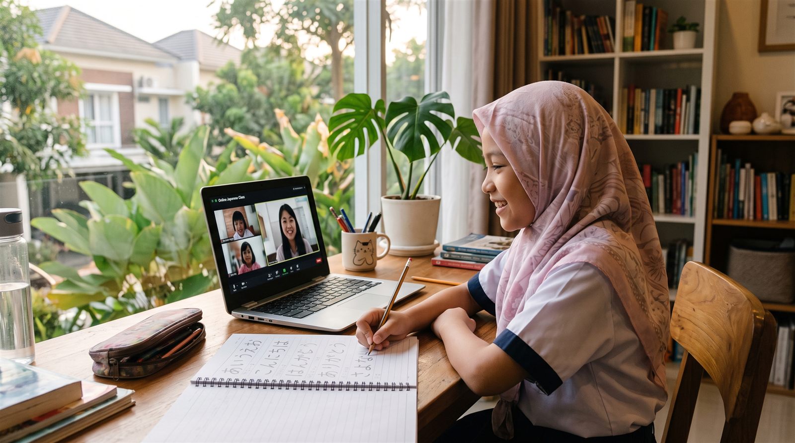 Anak SD di Tangerang mengikuti kelas bahasa Jepang daring dari rumah