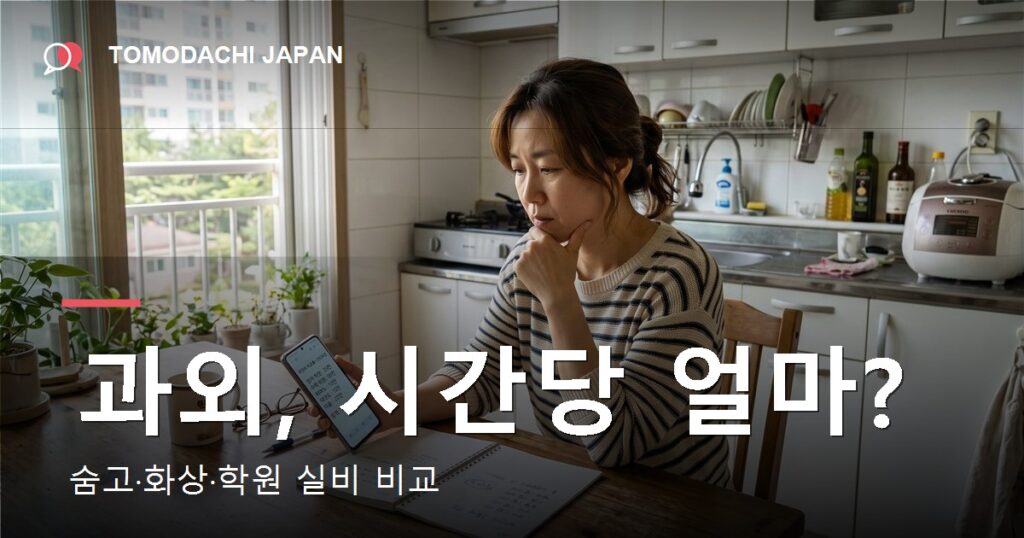 숨고와 화상 수업, 학원의 일본어 과외 시간당 가격을 비교한 안내 이미지