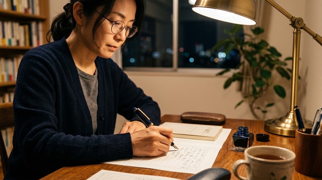 オンライン面接に向けて自宅から画面越しに受け答えを練習する日本の教員