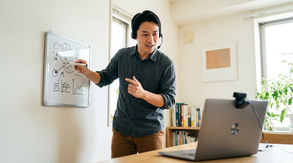 オーストラリアの自宅から日本の学校のオンライン授業を担当する日本人教員
