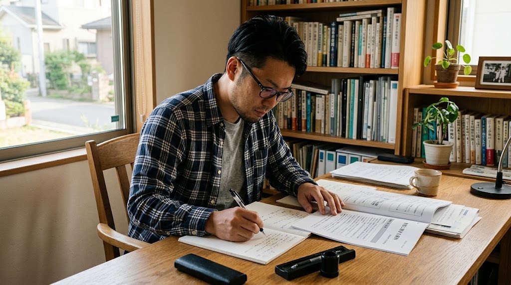 在外教育施設の仕組みを地図のように整理しながら文部科学省の公式ページを確認する日本の教員