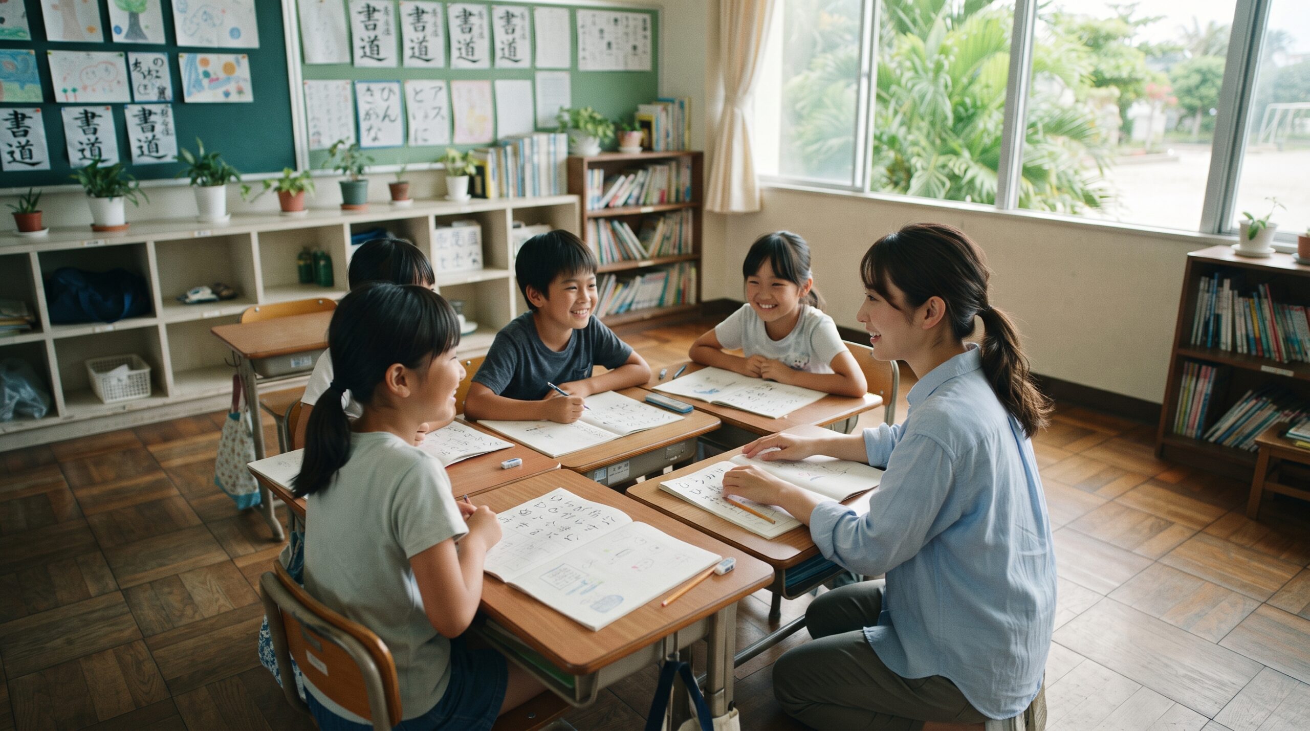自宅から海外に住む日本人の子どもたちにオンラインで授業をする日本人教員