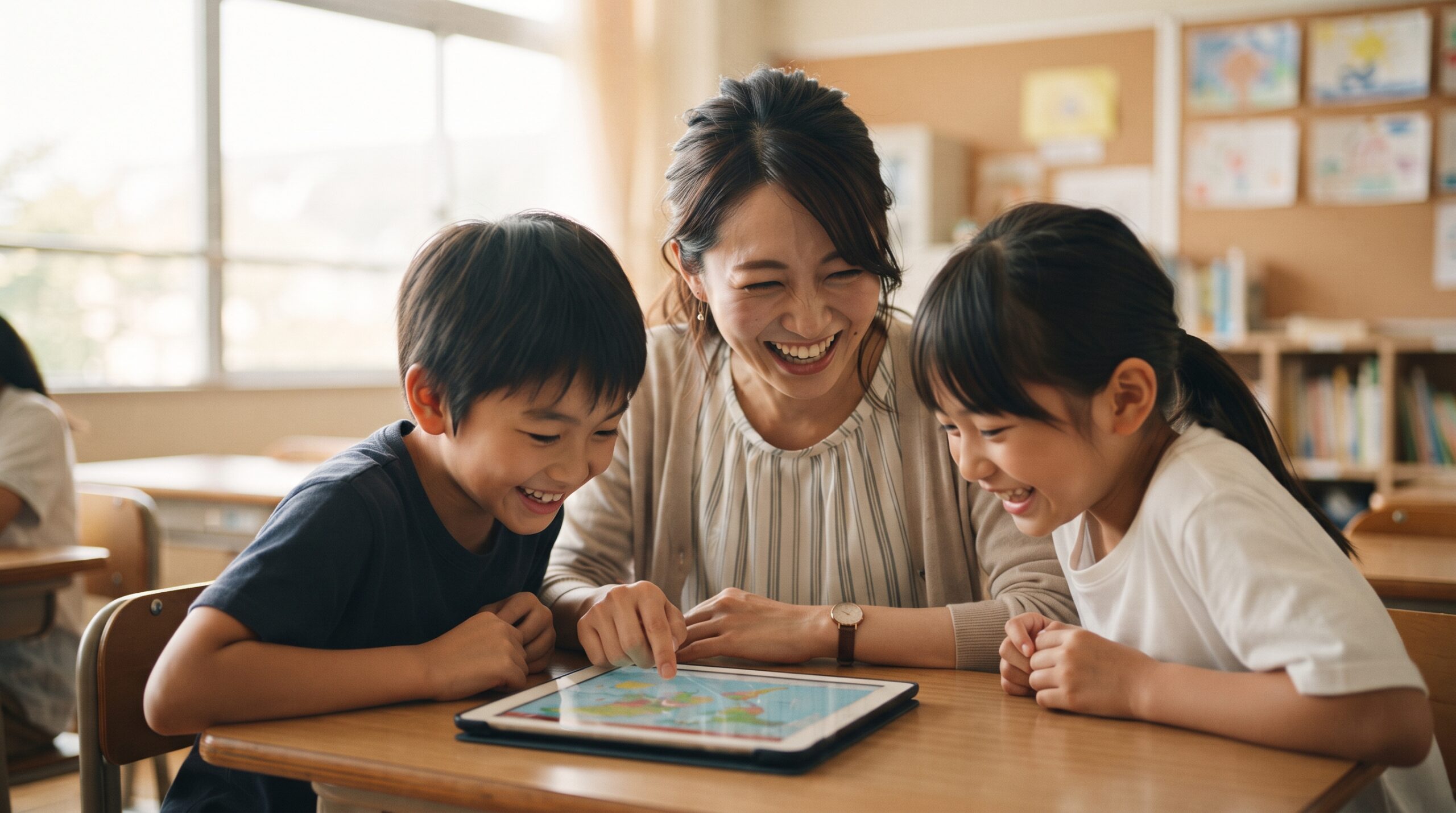 自宅から海外に住む日本人の子どもたちにオンラインで授業をする日本人教員
