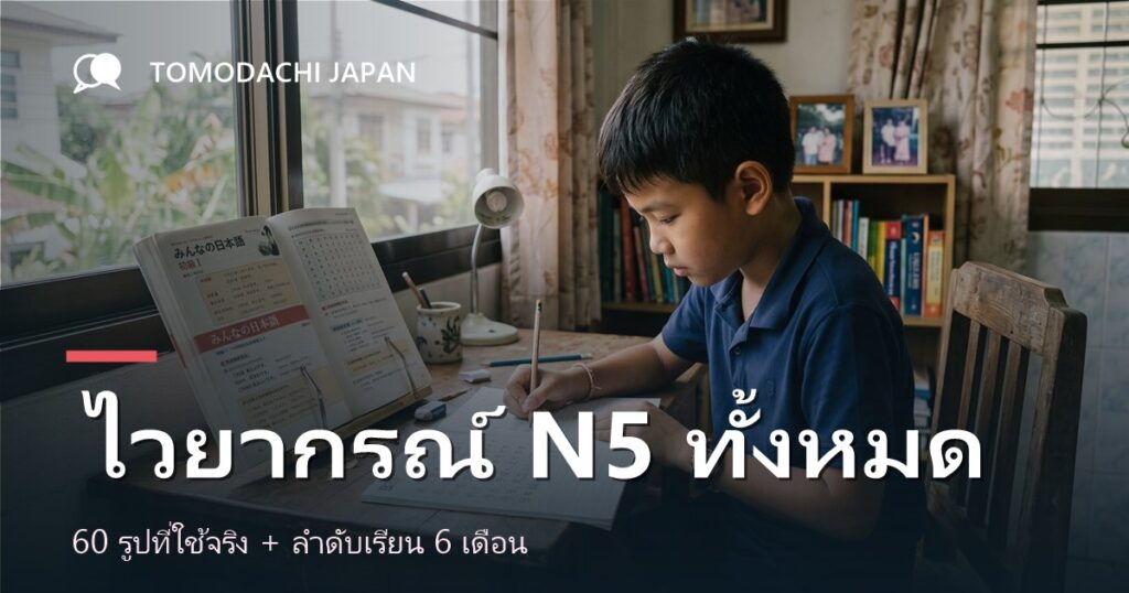 ภาพปกบทความรวมไวยากรณ์ภาษาญี่ปุ่นระดับ N5 สำหรับเด็ก