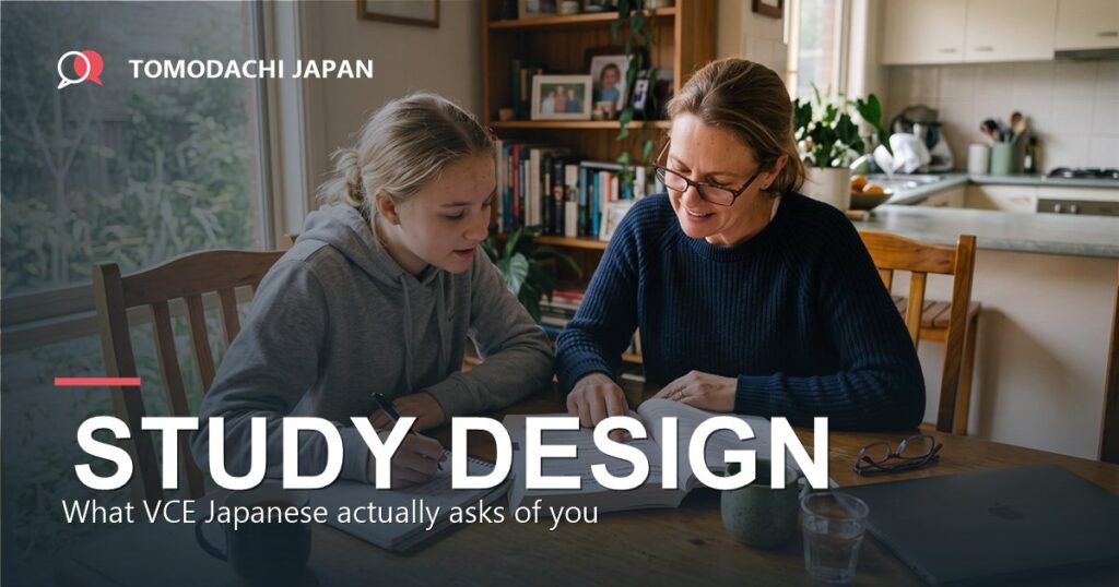 A mother and her teenage daughter reading a printed curriculum document together at a dining table with mugs of tea