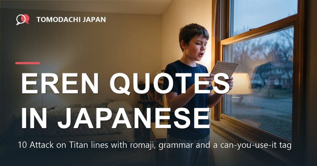 Eren quotes in Japanese - a boy practising a line aloud in his bedroom