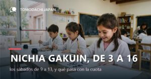 Resumen de la escuela de sábados de Nichia Gakuin con sus edades de 3 a 16 años, el horario de 9 a 13, sus tres secciones y el año de fundación 1927