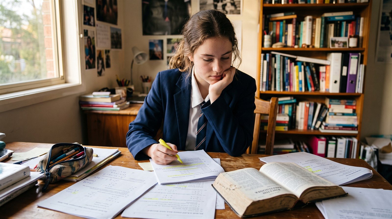 A Year 12 student working through HSC Japanese Continuers past papers at a desk