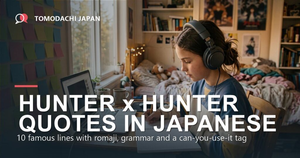 Hunter x Hunter quotes in Japanese - a girl studying Japanese with headphones