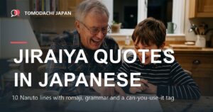 Jiraiya quotes in Japanese - a grandfather and grandson writing in a notebook