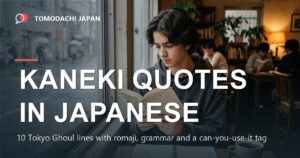 Kaneki quotes in Japanese - a quiet teenager reading in a rainy cafe