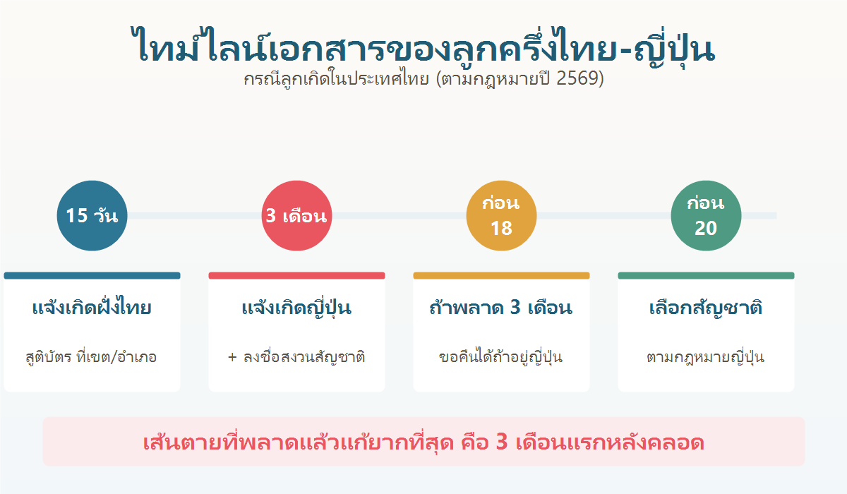 ไทม์ไลน์เอกสารของลูกครึ่งไทยญี่ปุ่น ตั้งแต่แจ้งเกิด 3 เดือนแรก จนถึงการเลือกสัญชาติก่อนอายุ 20 ปี