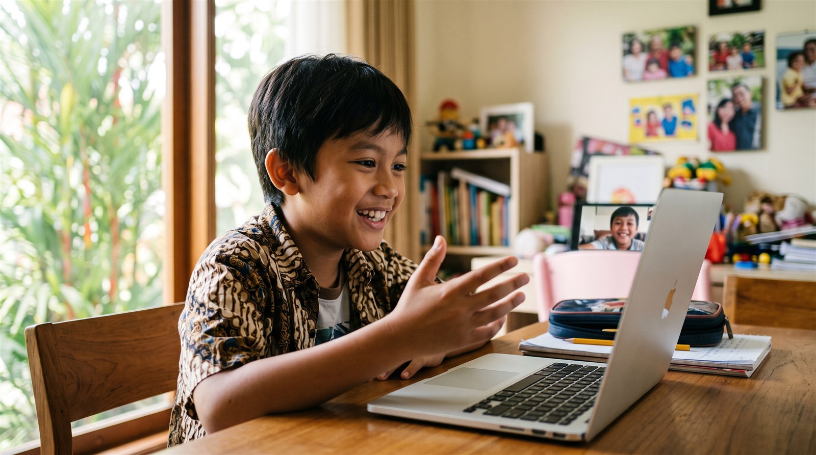 Anak Indonesia berbicara bahasa Jepang dengan percaya diri saat video call dengan teman