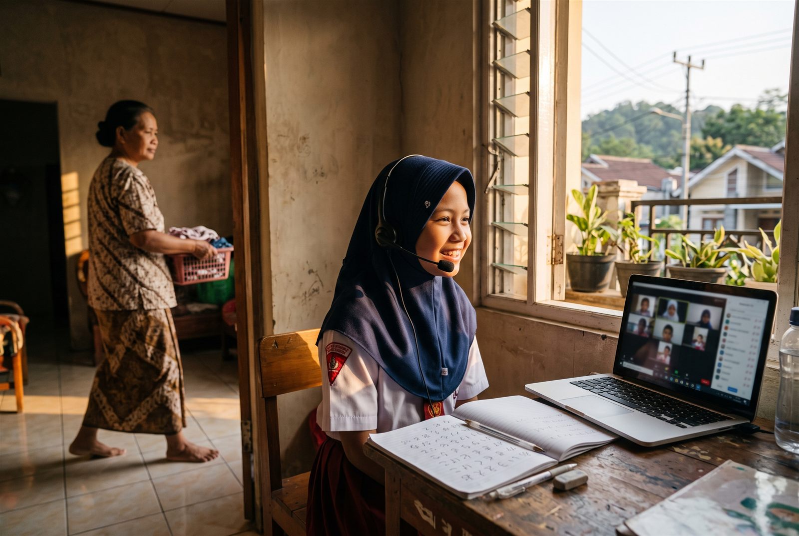 Anak SD berhijab di Bandar Lampung mengikuti kelas bahasa Jepang online sepulang sekolah