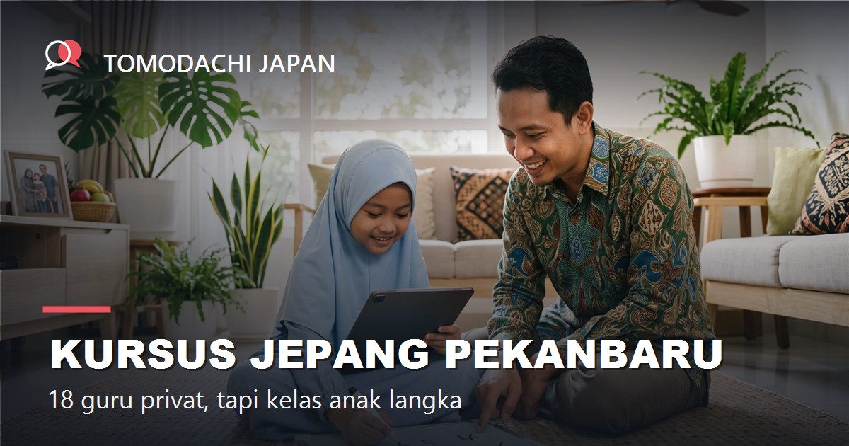 Anak perempuan berhijab di Pekanbaru belajar katakana dengan tablet bersama ayahnya di ruang keluarga