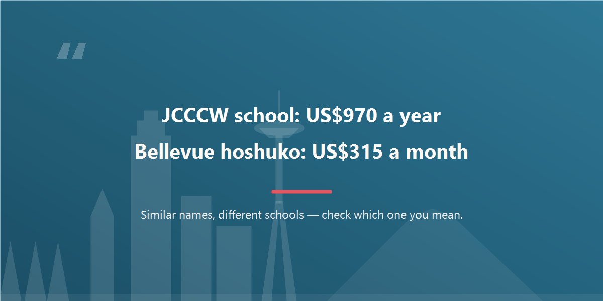 JCCCW school costs US$970 a year while the Bellevue hoshuko costs US$315 a month