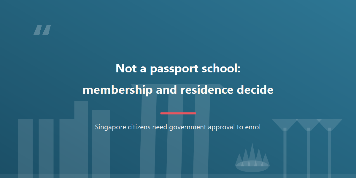 Not a passport school: Japanese Association membership and residence decide who can enrol, while Singapore citizens need government approval